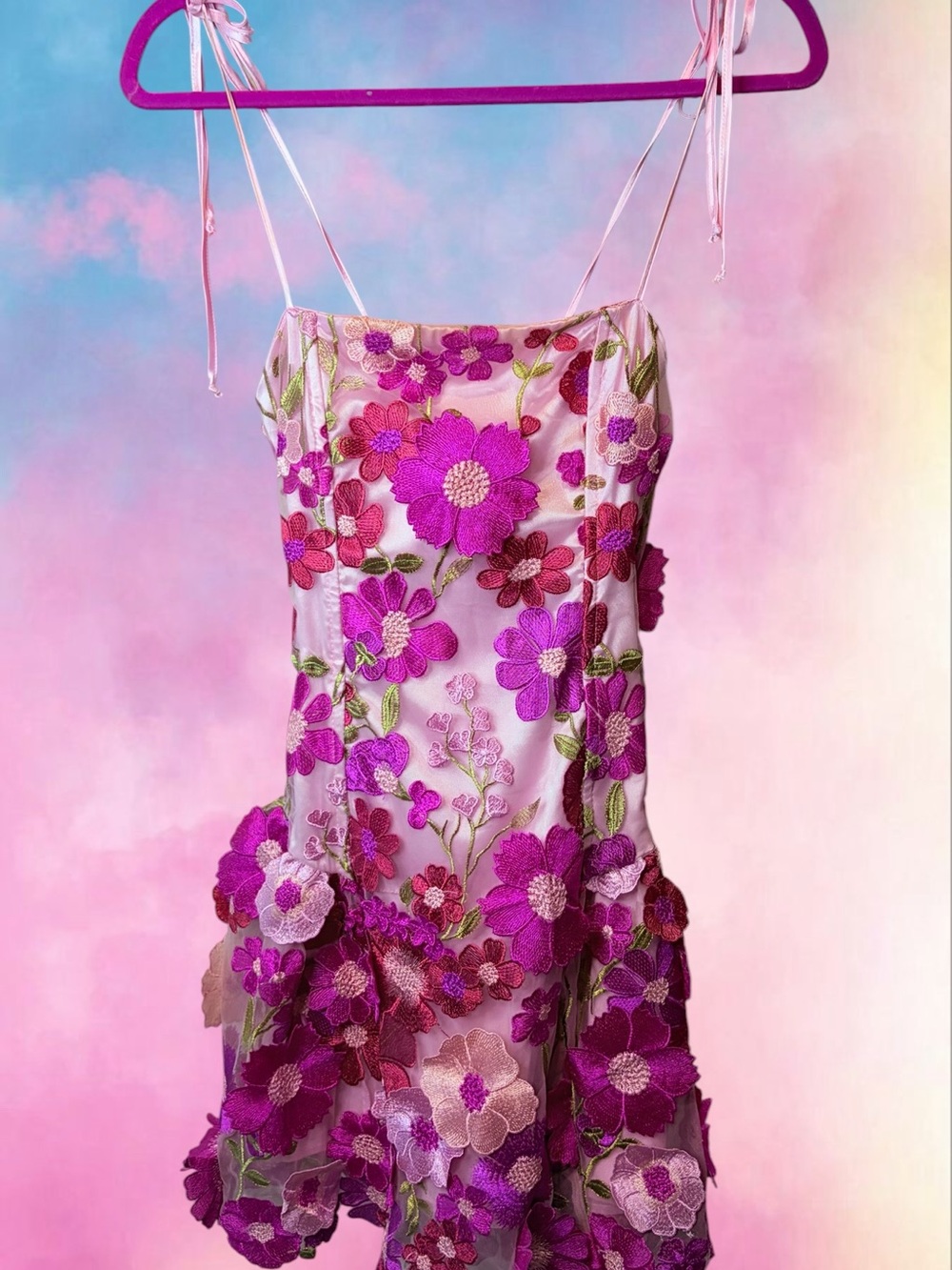 Sugar Thrillz Pink 3D Floral Appliqué Mini Dress